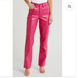 Good American Icon faux leather pants jeans Love Potion pink hot bright size 4